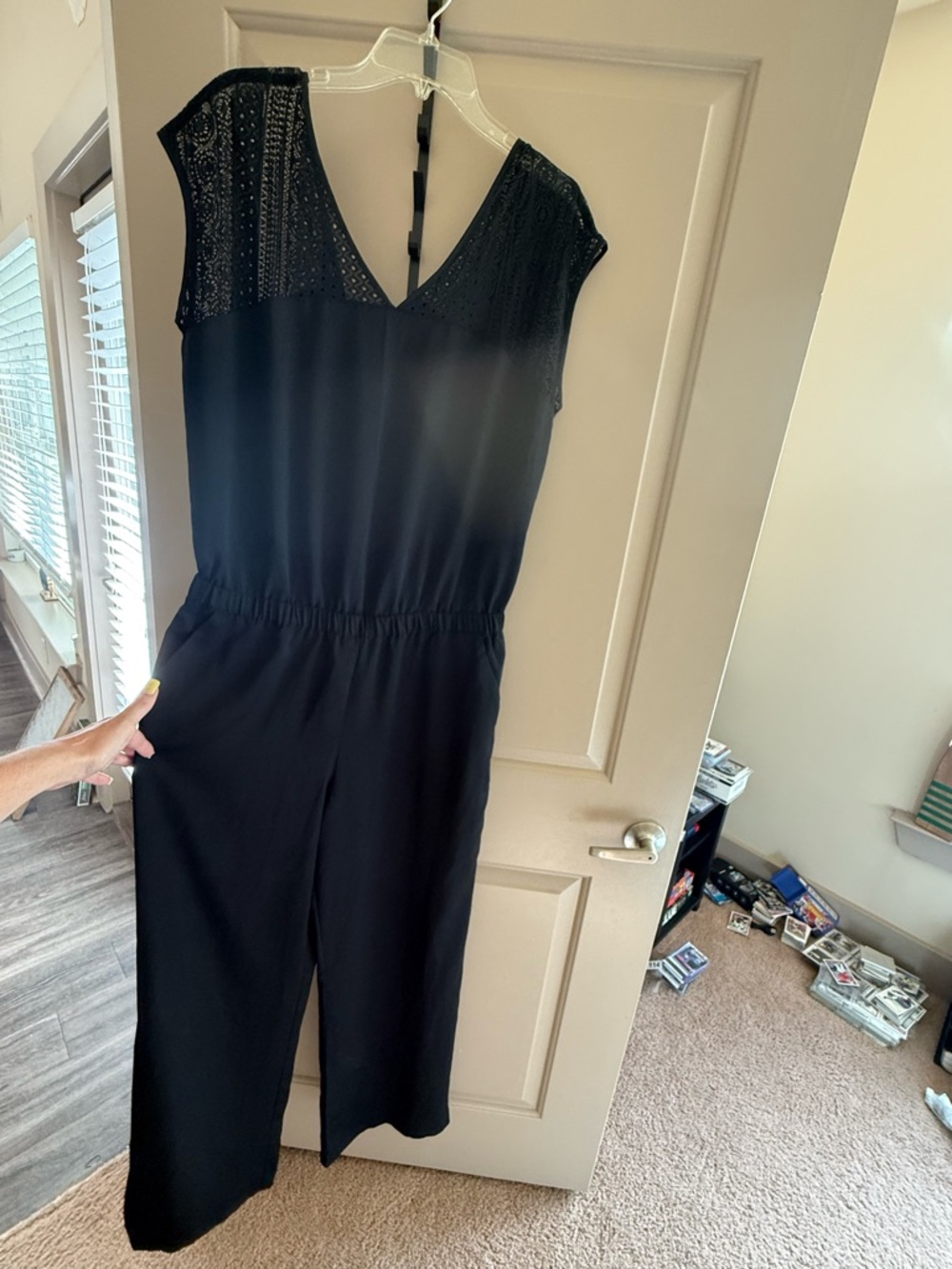 Women's Black V-Neck Lace Jumpsuit